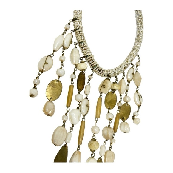 Vintage Bohemian Chic Seed, Glass Beads, Wood and Metal Bib Necklace - Picture 5 of 7